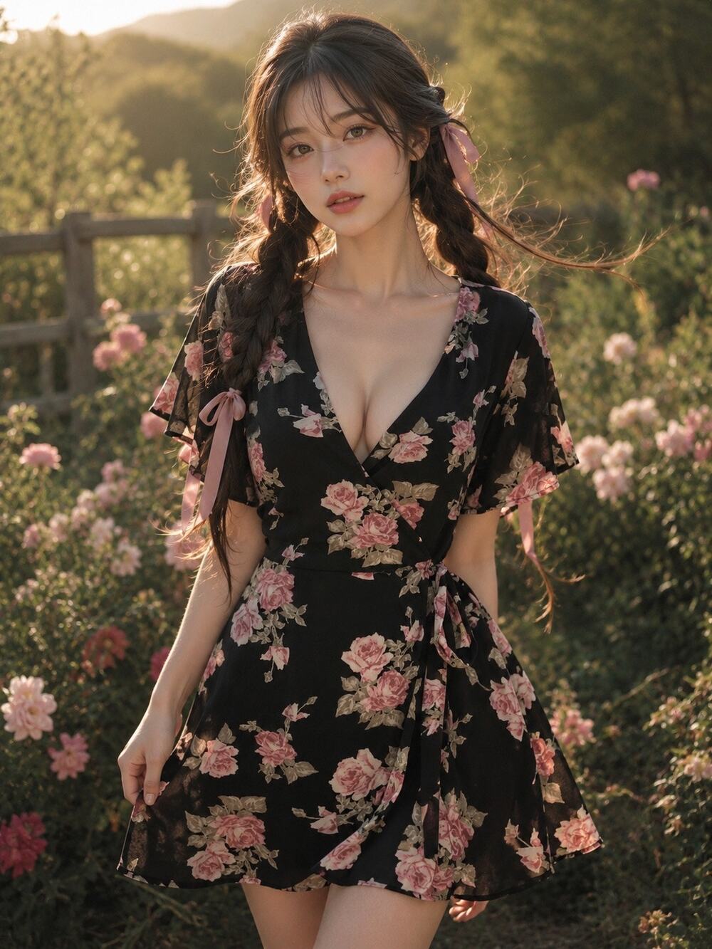 Blooming Cottage Garden Romance floral wrap meadowcore flutter slv dress